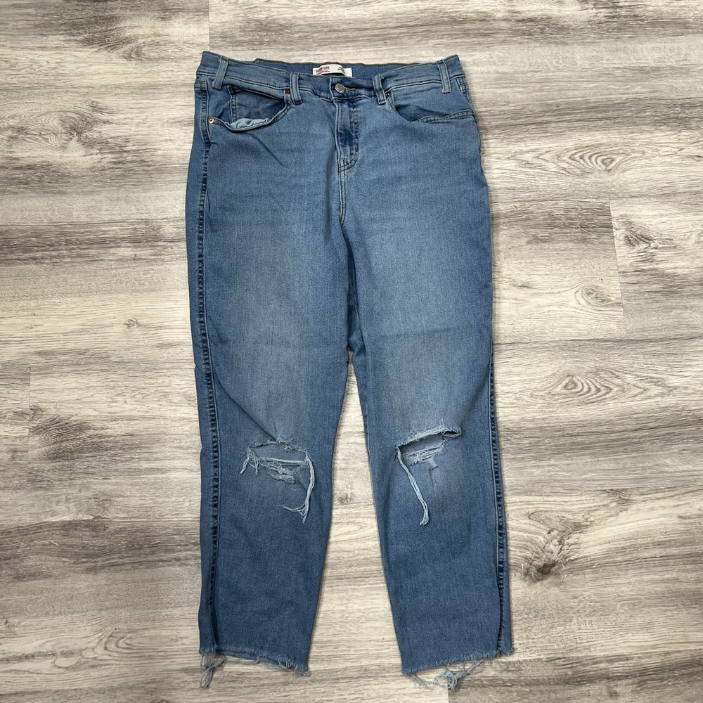 Signature Levi Strauss Modern Ankle Jeans Ripped Distressed Denim Blue Sz 10‎